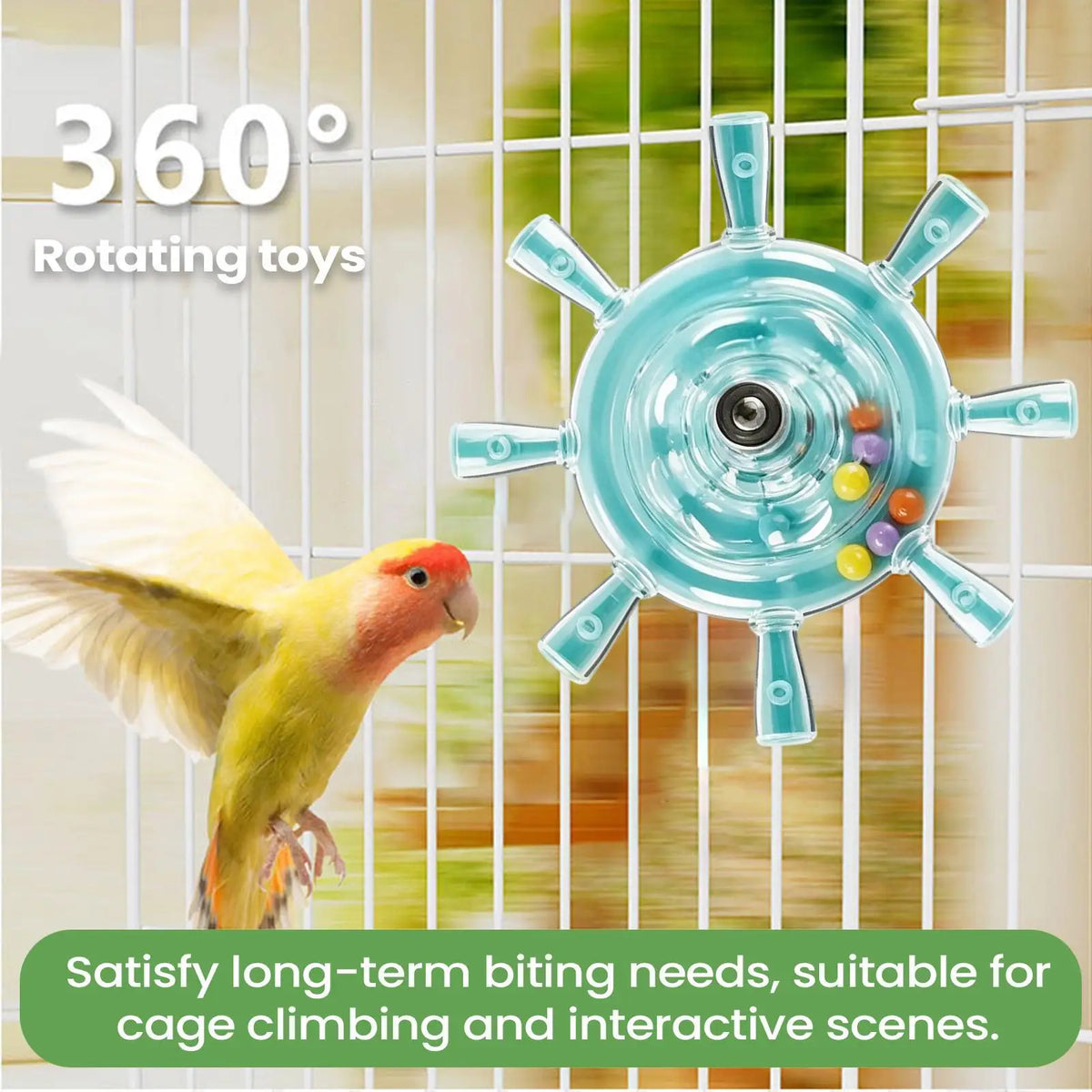 Parakeet Toys Colorful Interactive Rotating Small Wheel Rattle, Cage Parrot Spinner Toy for Cockatiels, Budgies, Conures, Parrot Vue