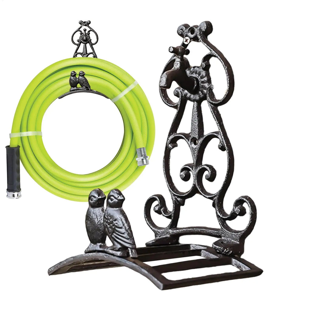 Iron Bird Design Vintage Wall Mount Water Hose Holder Rack for Indoor Courtyard Garden Patio Deck Fence House Vue