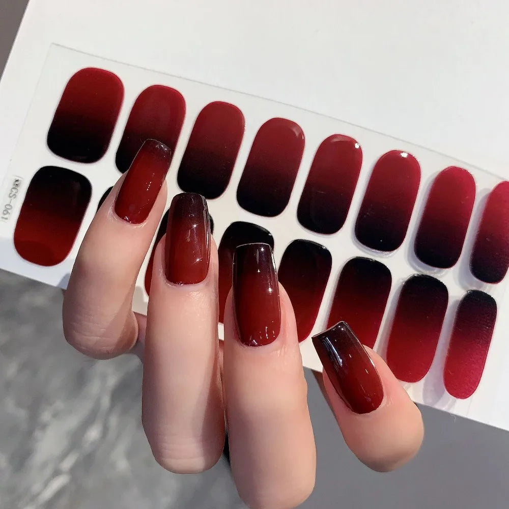 Semi-cured Gel Nail Stickers Solid Color Nail Semi-baked Tips Full Paste Nail Decals UV Lamp Need Vue