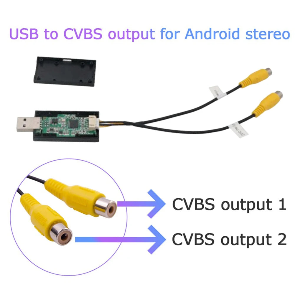 USB To CVBS USB To AV Cable 2 CVBS Output Video Output Cable DC 5V USB 2W for Android Multimedia Player Car Radio Accessories Vue