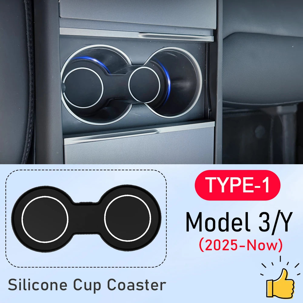 For Tesla Model Y Juniper Cup Holder Insert 2025 2026 Model 3 Highland Center Console Cup Coaster Pads Model 3 Model Y Accessory Vue TYPE-1