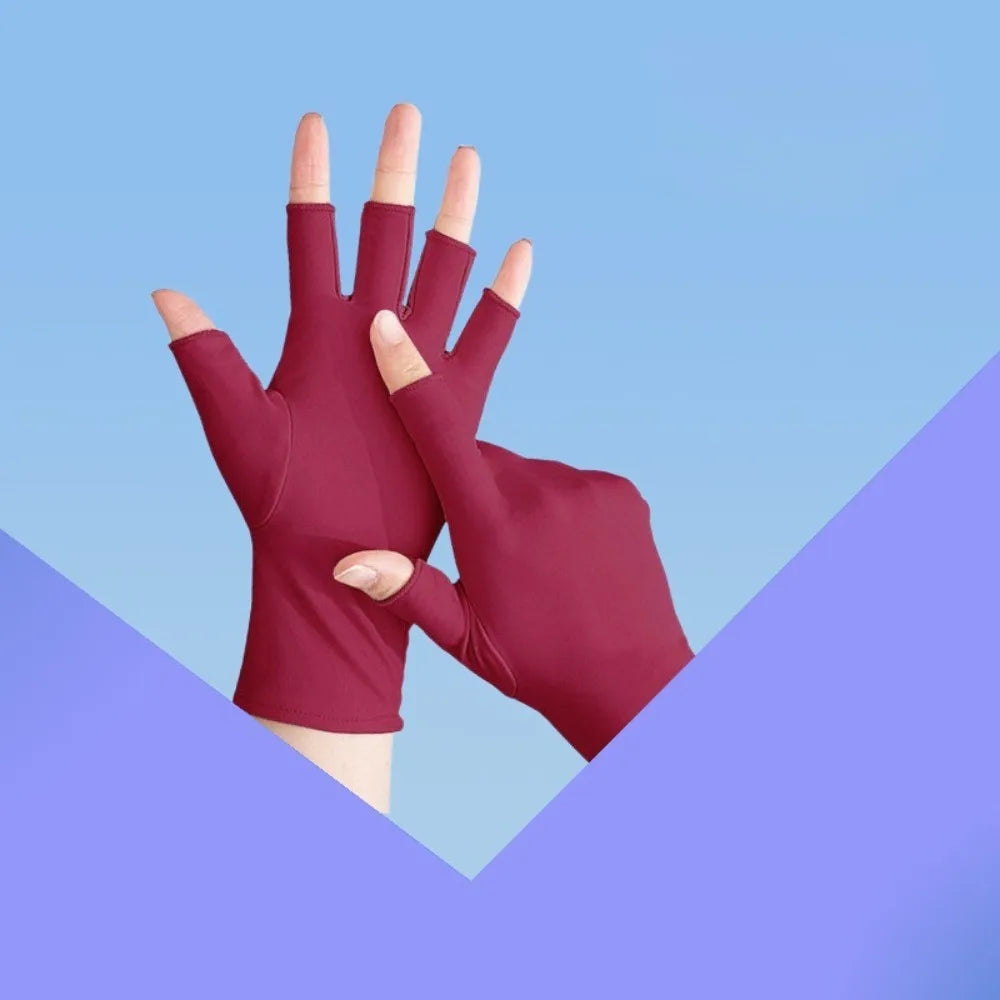 Half Finger Sunscreen Gloves Anti-UV Highly Elastic Riding Driving Vue Wine Red