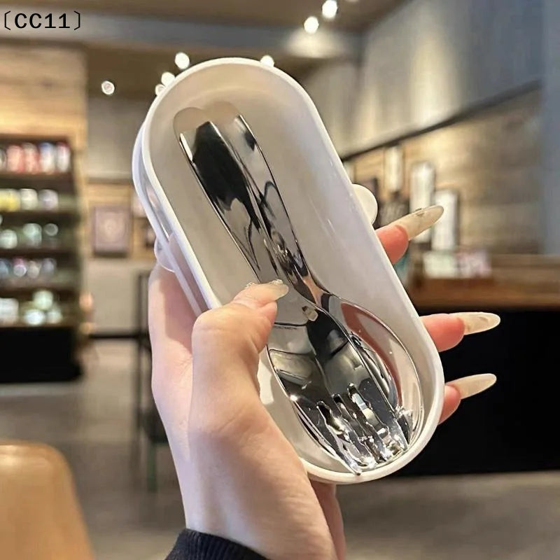 Stainless Steel Spoon Fork Set Short Handle Children's Tableware Household Baby Food Spoon Soup Spoon〔CC11〕 Vue
