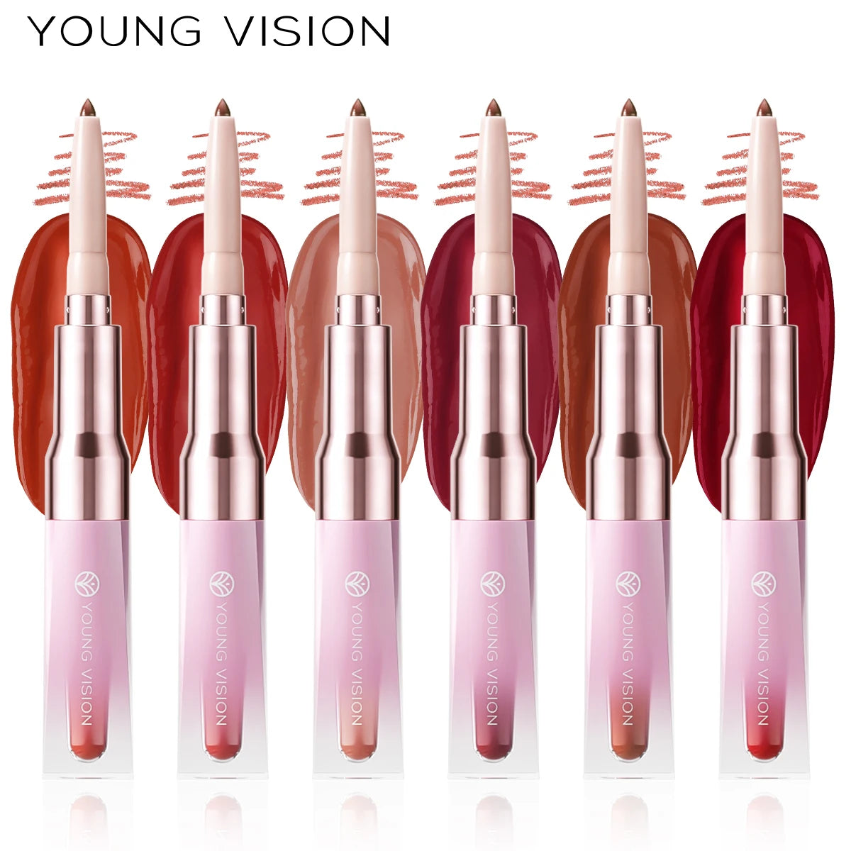 6-color dual-ended lip liner +Lip Gloss mirror hydrating gradient Lip Tint, Matte Finish, Velvet Liquid Lipstick Vue