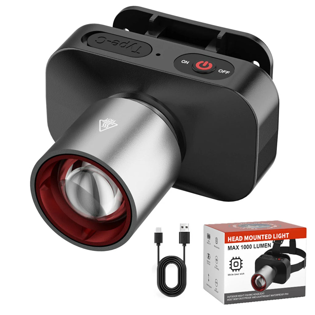 Zoomable LED Headlamp – Waterproof, Type-C Rechargeable LED Headlamp Vue