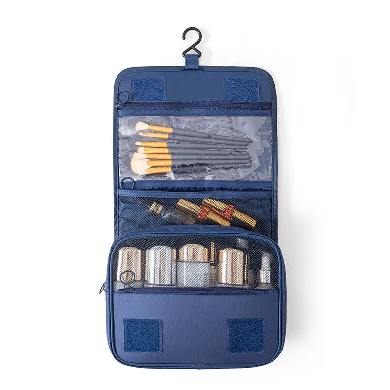 Travel Makeup Bag High Capacity Toiletries Storage Pouch Travel Make Up Organizer Waterproof Beauty Bag Bathroom Wash Bag Vue Dark blue