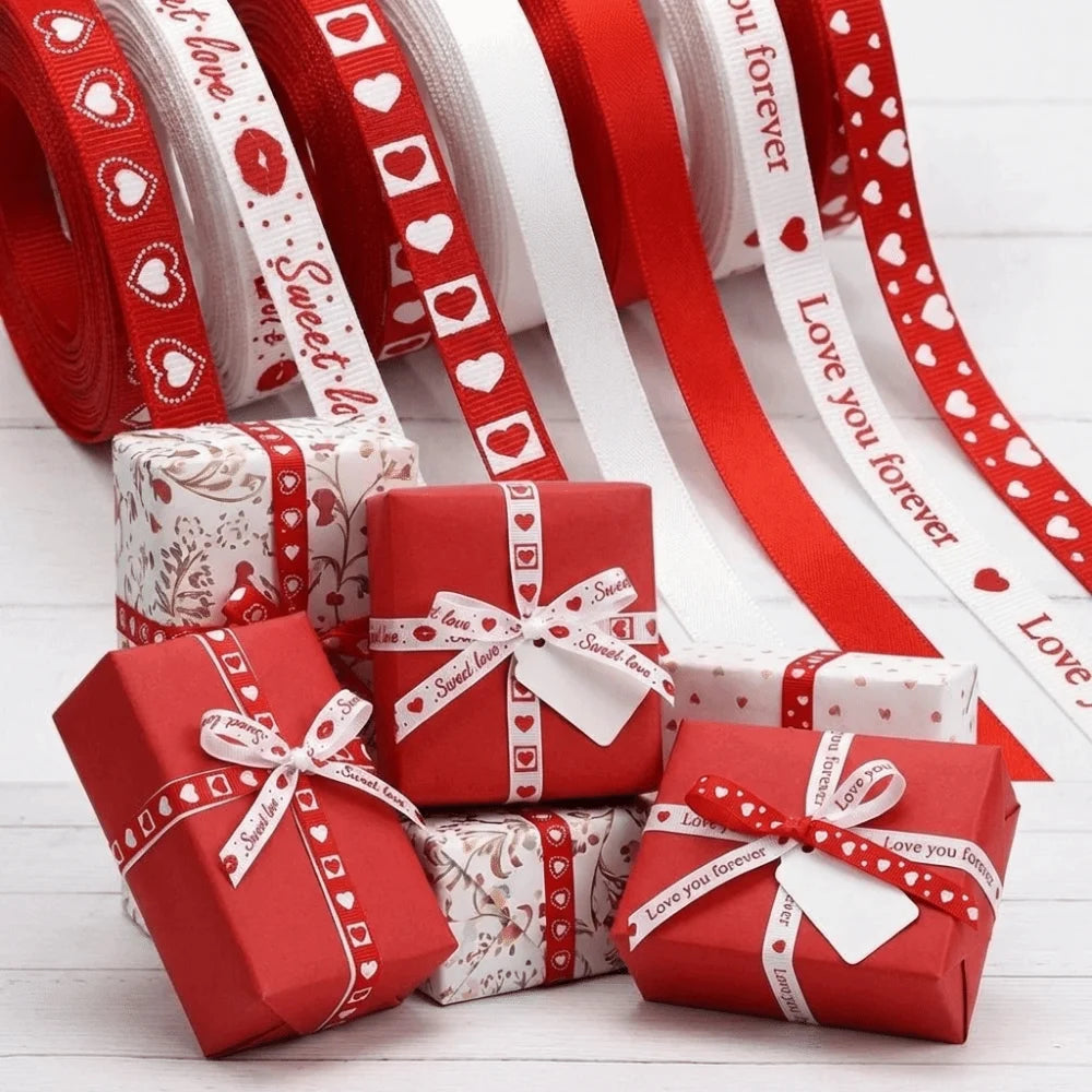 5 Yards Red Love Printed Ribbon Single-Sided Handmade Ribbon Bouquet Packaging Ribbon Polyester Heart Print Ribbon Vue