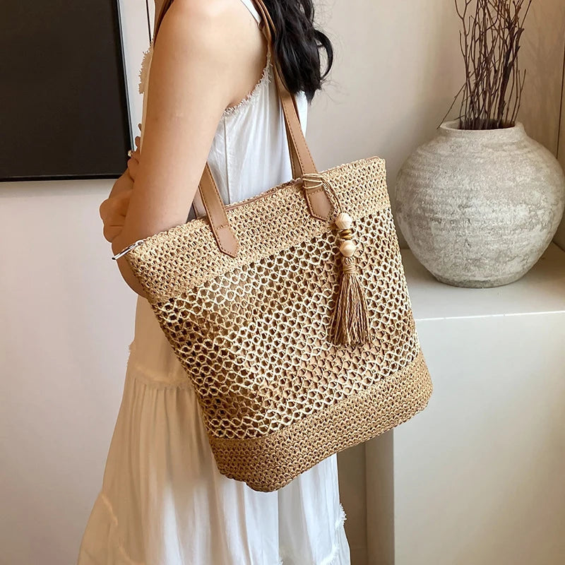 Summer Straw Bags Women Rattan Shoulder Bag Travel Handmade Woven