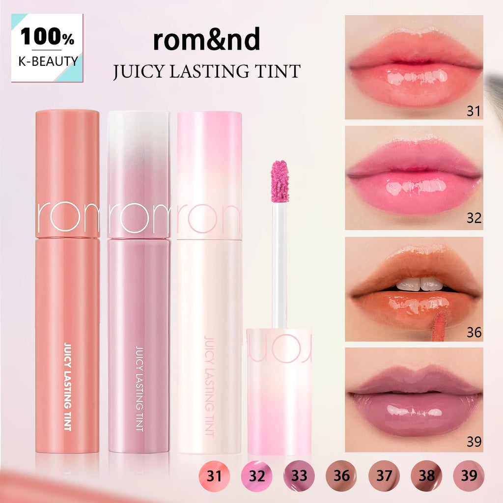 rom&nd JUICY LASTING TINT-7 Shades,Mirror-Like Finish,Luxury Makeup,Glass Lip Effect,Korean Cosmetic,K-Beauty,Korean Makeup, Vue