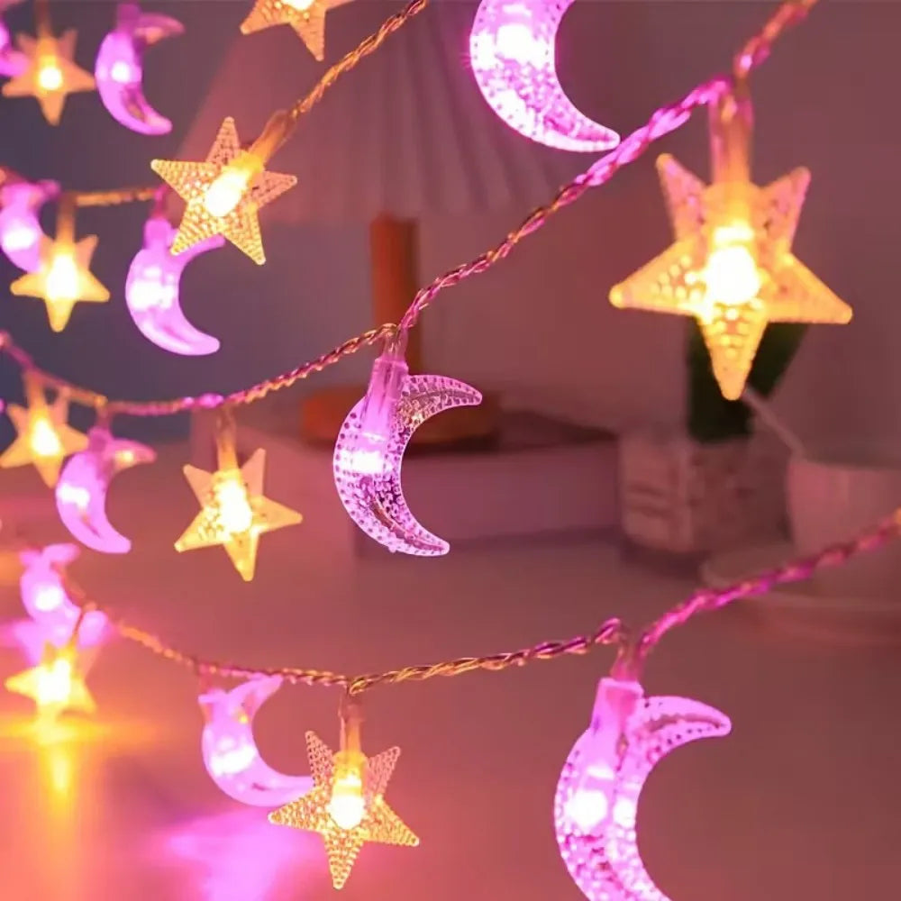 1PC 1.5M/3M/4.5M Star and Moon Light String, Powered by AA Batteries (Excl), Used for Bedroom, Living Room and Party Decoration Vue