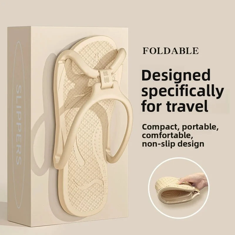 Foldable Travel Slippers Unisex EVA Flip Flops Hotel Non Slip Bathroom Indoor Outdoor Portable Lightweight Comfortable Vue Beige 41-42