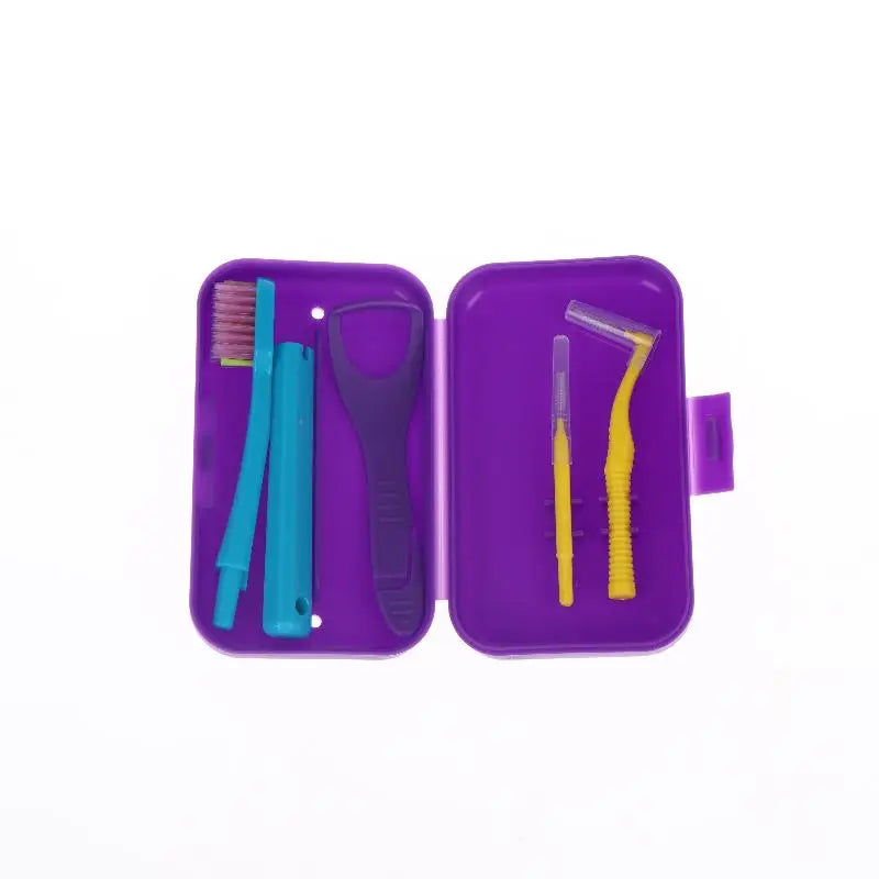 Care Kit Detachable Toothbrush with Interdental Brush Tongue Scraper Reusable Oral Set For Home Office Travel Vue Purple