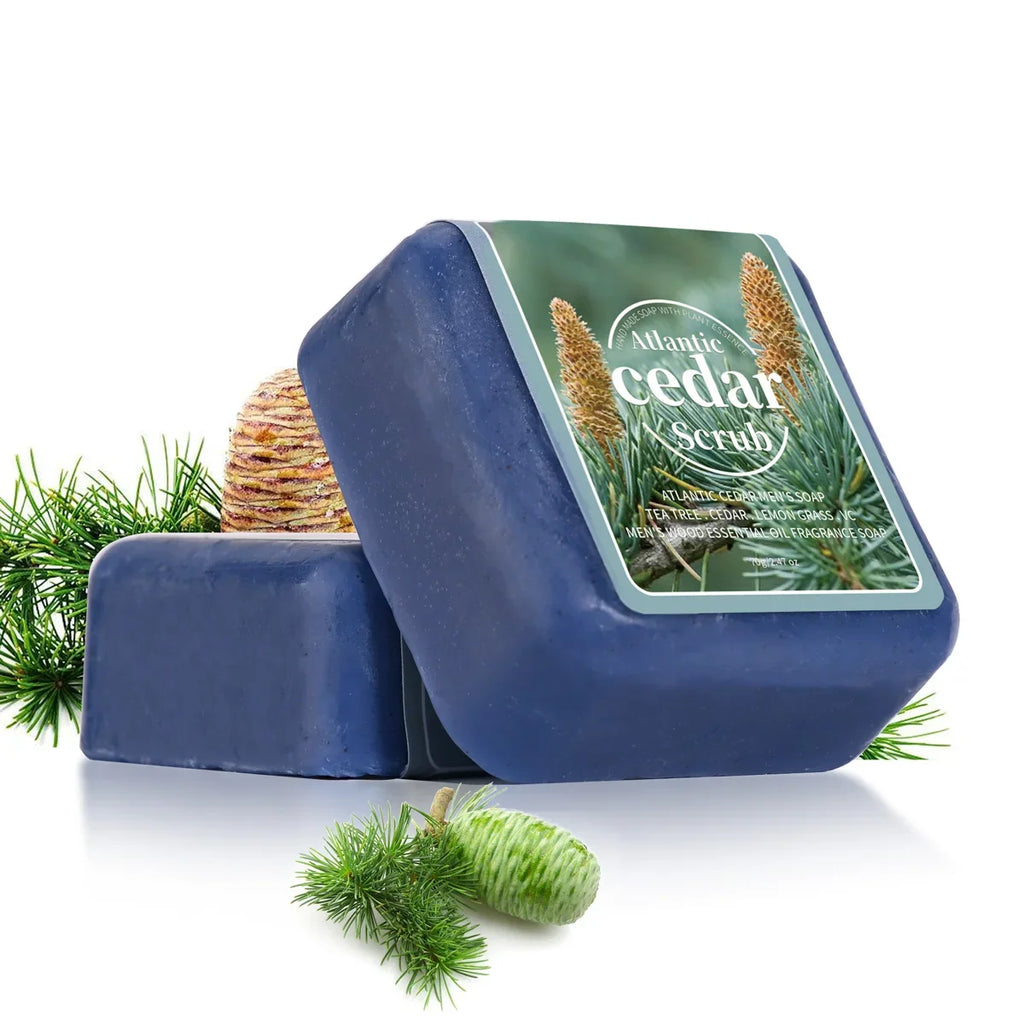 Men's Cedar Essential Oil Soap Travel Portable Hotel Soap Deep Cleansing Woody Fragrance Handmade Soap, Face and Body Soap Vue