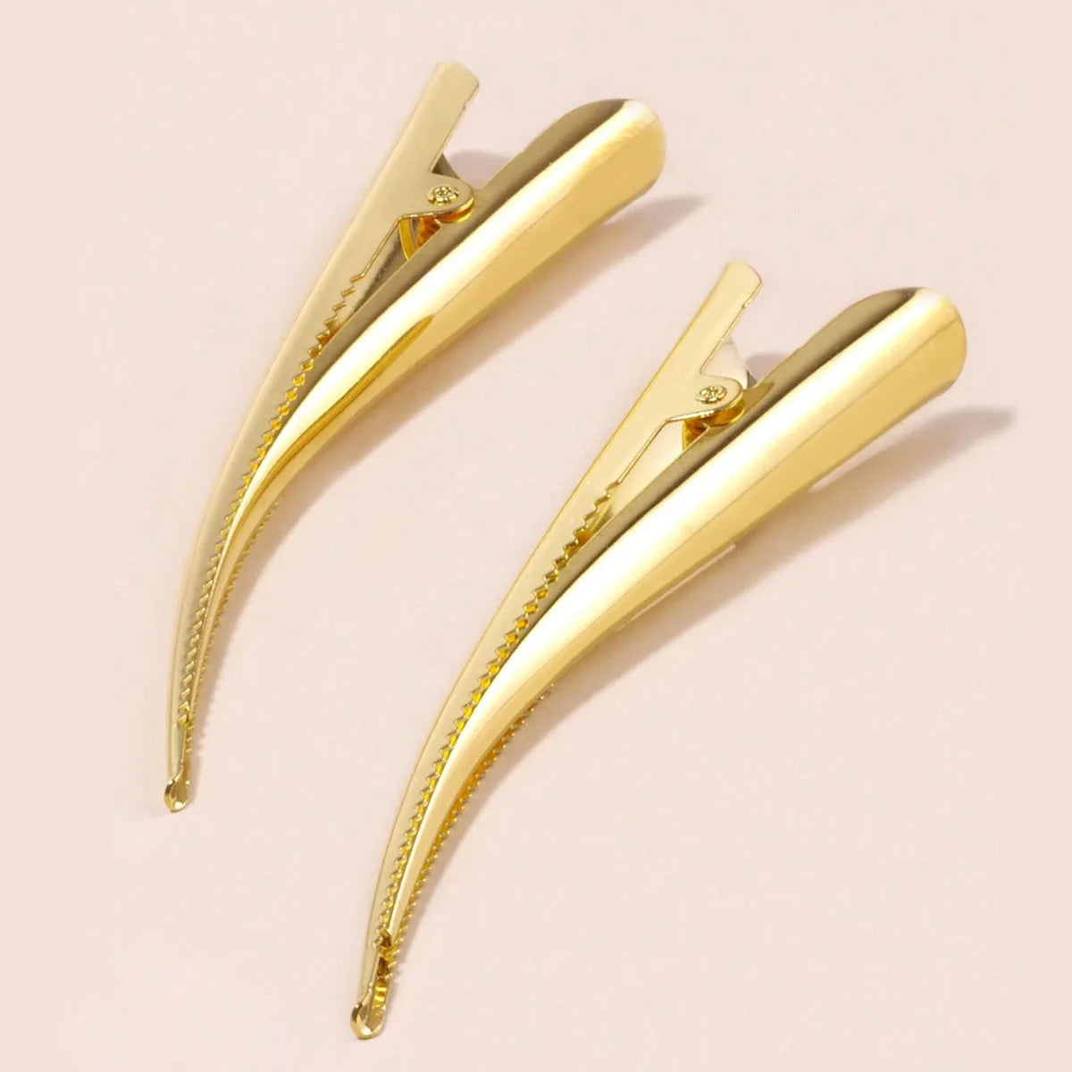 1 par de pinzas largas de metal para el cabello, pinzas con forma de cuerno/dientes de pato, accesorios de peluquería para salón Vue Gold