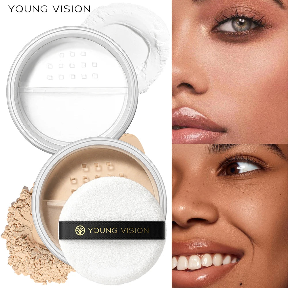 YOUNG VISION Setting Powder Loose Powder Non stick Powder, Breathable, Delicate, Matte Honey Powder with Puff Vue