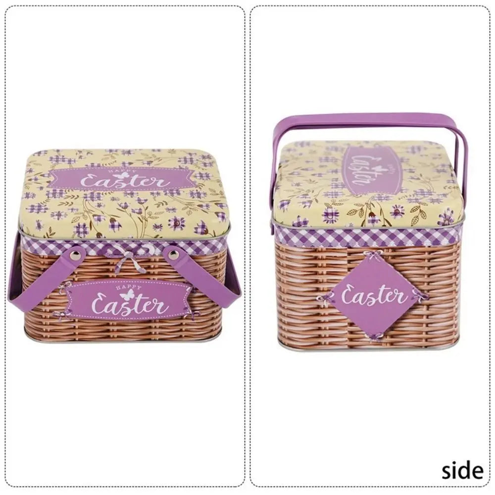 Practical Cartoon Easter Metal Tin Box Sealing Large Easter Gift Boxes Moisture-proof with Handle Snack Storage Box Holiday Vue