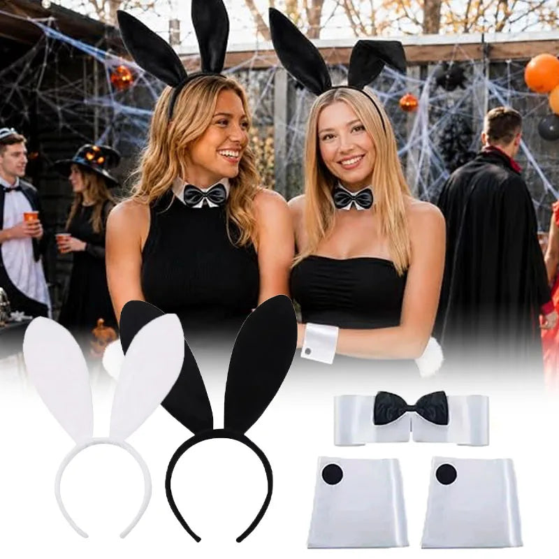 1-10PCS Bow Bunny Ear Headband Set for Girls Adult Costume Role Play Easter Halloween Party Masquerade Dance Night Club Vue