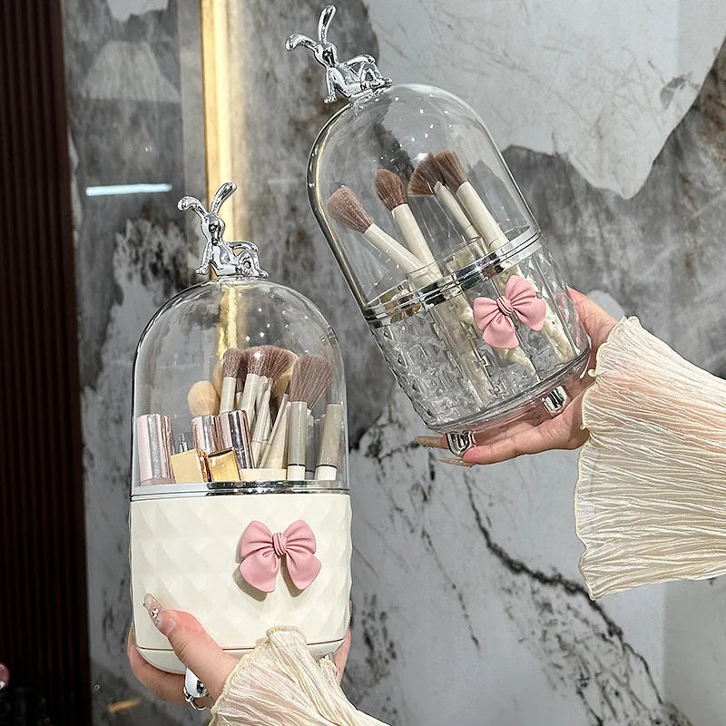 360° Rotating Makeup Brushes Organizer Clear Plastic Dustproof Cosmetic Tools Storage Box for Organizer Lipstick Makeup Brushes Vue