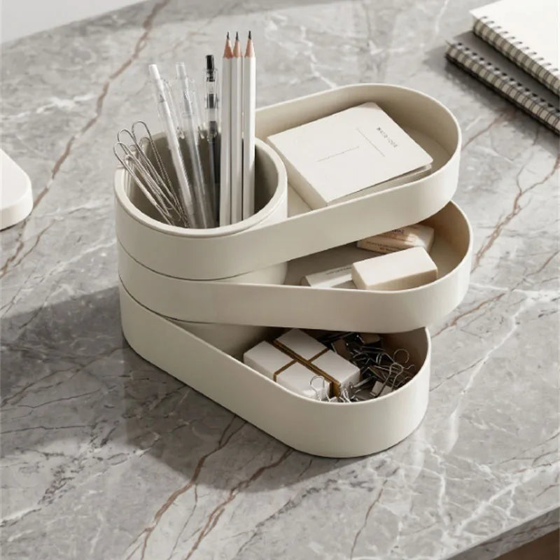 Rotating Multi-Layer Makeup Brush Storage Box with Independent Brush Bucket Large Capacity Cosmetic Lipstick Jewelry Storage Box Vue