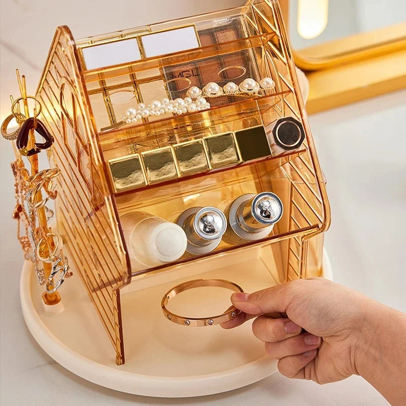 Rotating Makeup Organizer Storage Box Desktop Vanity Lipstick Brush Holder Rack For Women Teens Birthday Christmas Gift Elegant Vue