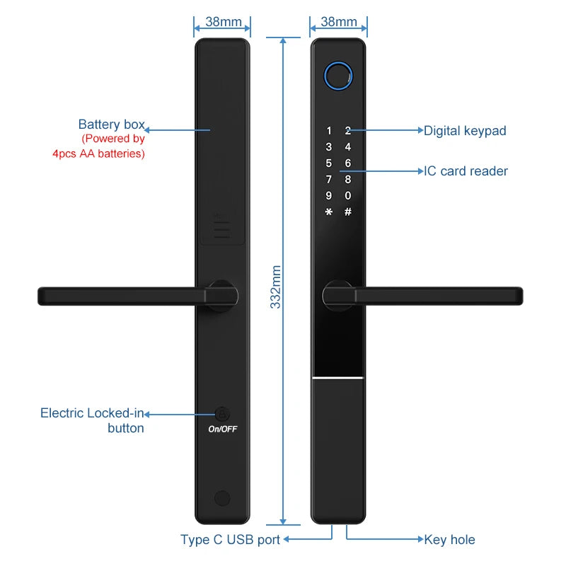 Euro 92/85/72mm Tuya wifi Smart Home Fingerprint Digital Smart door lock for UPVC Aluminium door Vue