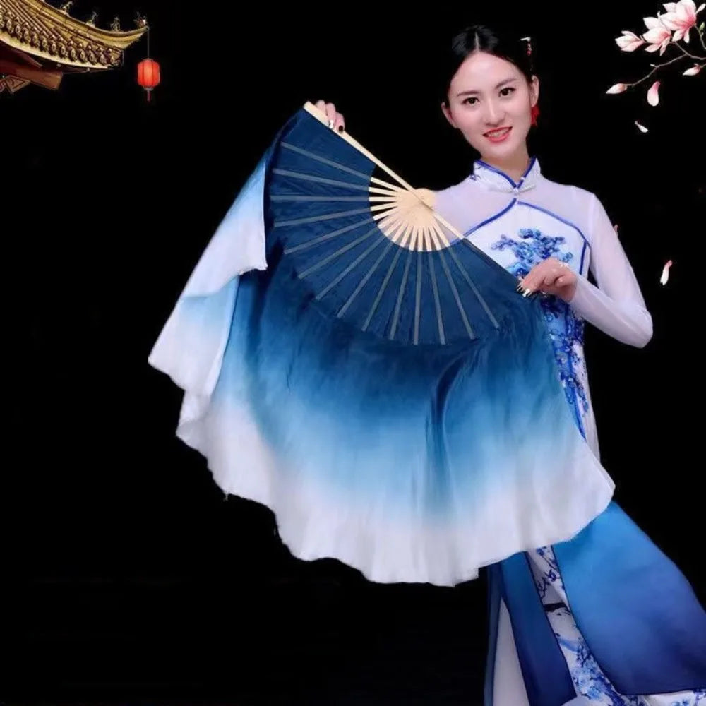 Creative Chinese Classical Dance Fan Traditional Gradient Ink Blue Hand Fan Double-Sided Hand Dye Folding Fan Adults Vue