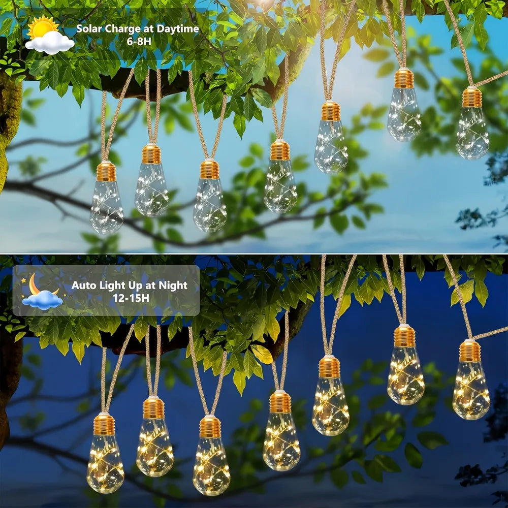 1PC 10/20LED Outdoor Garden Solar Light String, Bulb Hanging Retro Hemp Rope Light String, for Camping Courtyard Fence Garden Vue