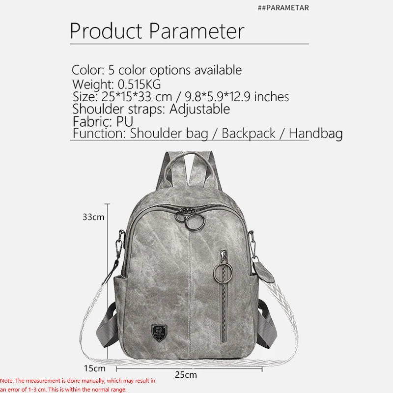Vintage Washed Pu Leather Backpack Large Capacity Casual Daily Office
