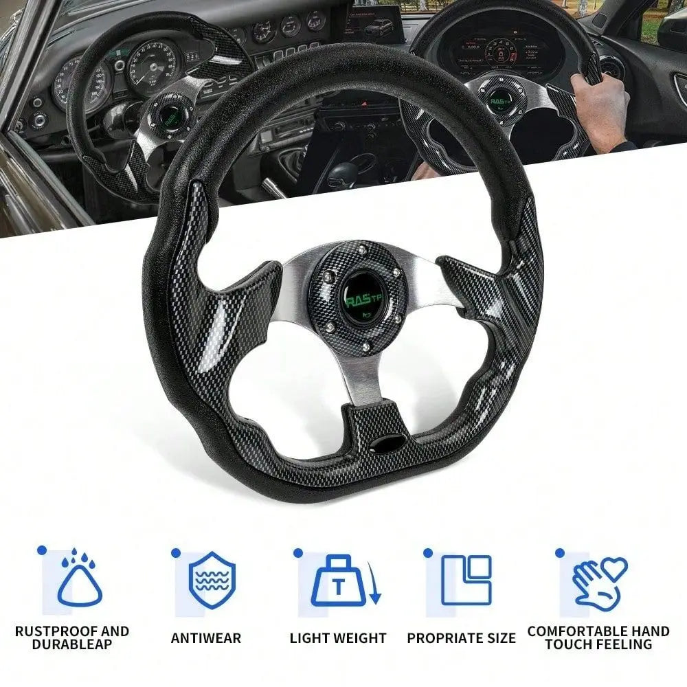 Aluminum Universal D Shape Racing Steering Wheel, With Universal Steering Wheel Quick Release Hub Kit Aluminum Alloy 6Bolt Quic Vue