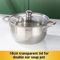 Stainless Casserole Cookware Double Handle Soup Pot Glass Cover