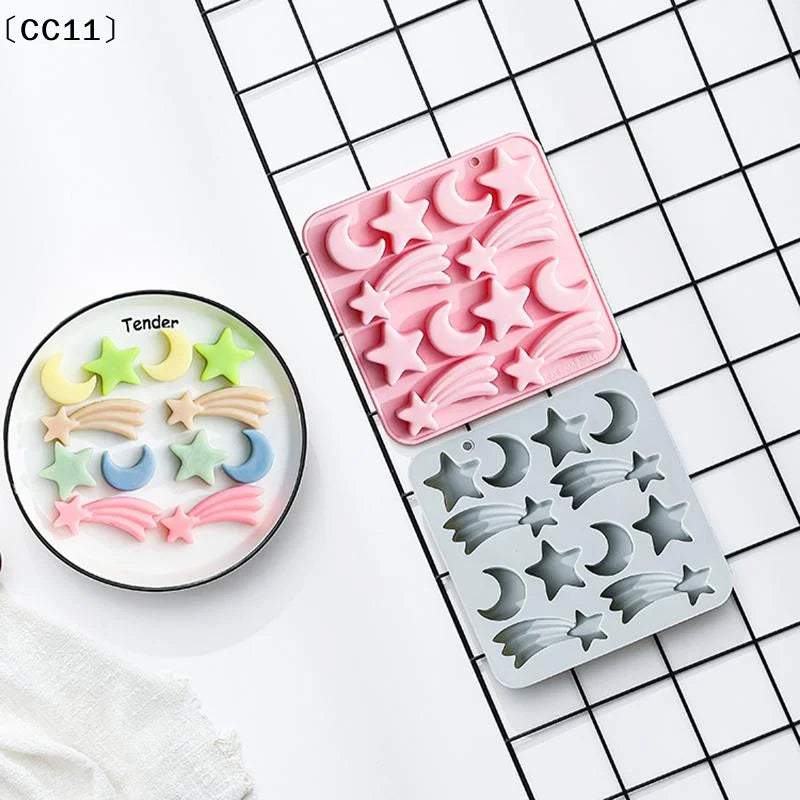 12 Cavity Five-pointed Star Silicone Molds 3d Moon, Meteor, Fondant Candy Chocolate Mould Ice Grid Mold Cake Decor〔CC11〕 Vue