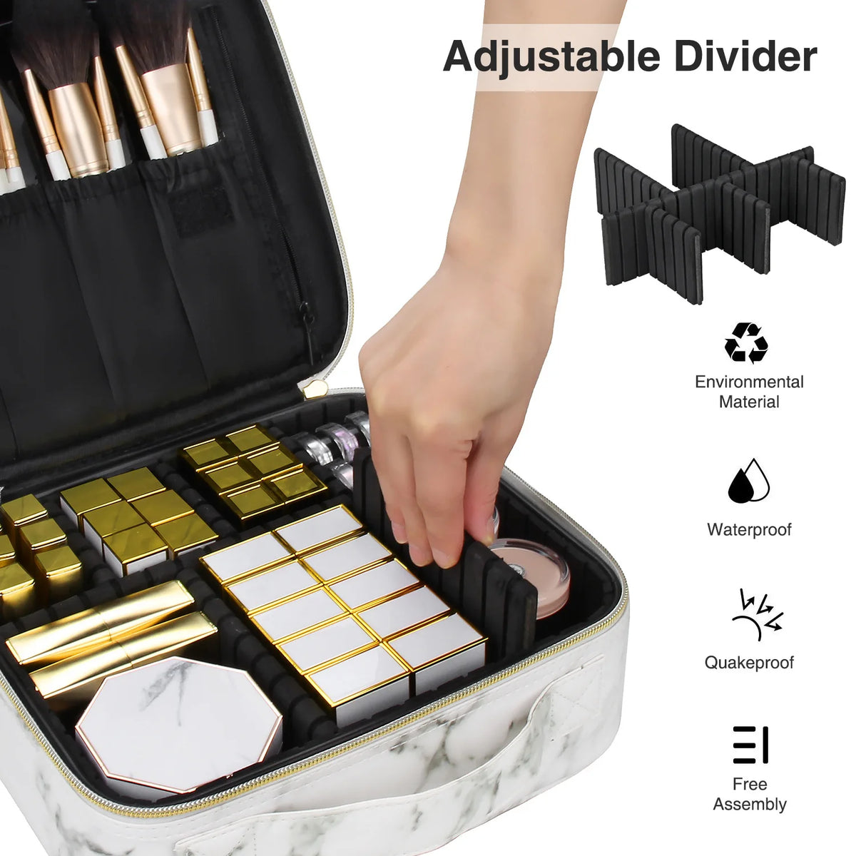 PU Makeup Bag Marble Pattern Portable Large Capacity Makeup Storage Bag Multi functional Travel Makeup Toolbox Vue