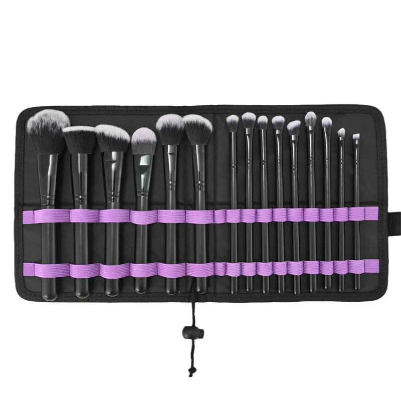 15Pcs Makeup Brush Set Soft Synthetic Loose Powder Blush Brush Eyeshadow Foundation Cosmetic Brushes with PU Leather Storage Bag Vue