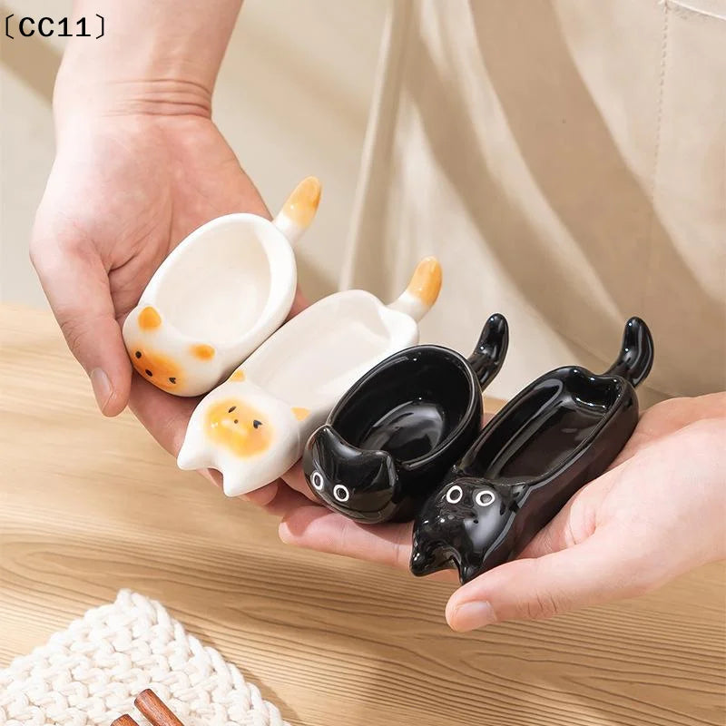 Ceramic Cat-shaped Mini Dipping Plate Side Dish Small Bowl Home