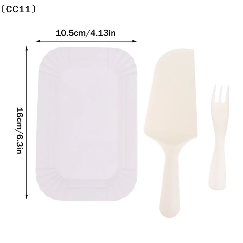 5/10/20/30 set White Birthday Cake Knife Fork Set Plastic Disposable Dinner Plate Set Baking Cake Tableware〔CC11〕 Vue