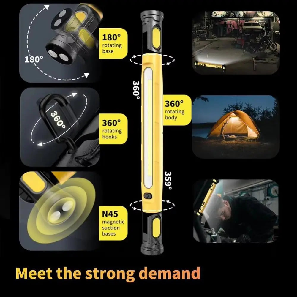Super Bright LED Work Light Rotating Magnetic Base Rechargeable Magnetic Work Inspection Lamp Durable Portable Vue