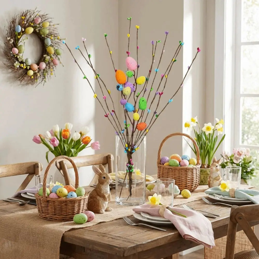 Colorful Foam Eggs Berry Branch Speckled Egg Plastic Easter Eggs Bouquets Simulation Egg DIY Handmade Spring Floral Stems Vue