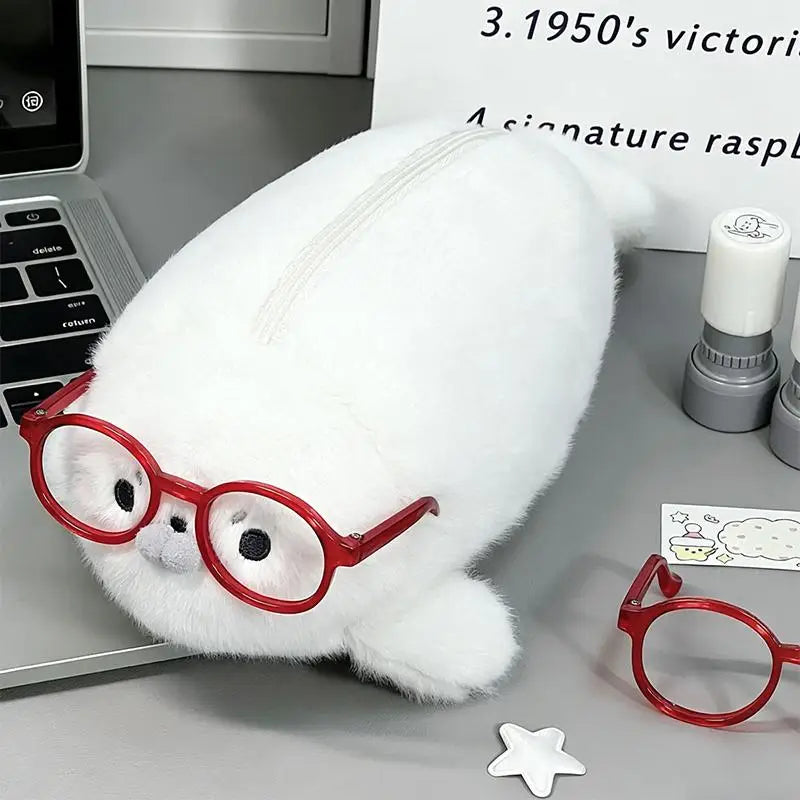 Plush Seal Doll Pencil Case Large Capacity School Office Stationery Bag High Aesthetic Value for Young Girls Vue