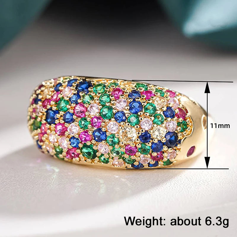 Huitan Colorful CZ Gold Ring – Women's Wedding & Party Jewelry Fashion CZ Ring Vue