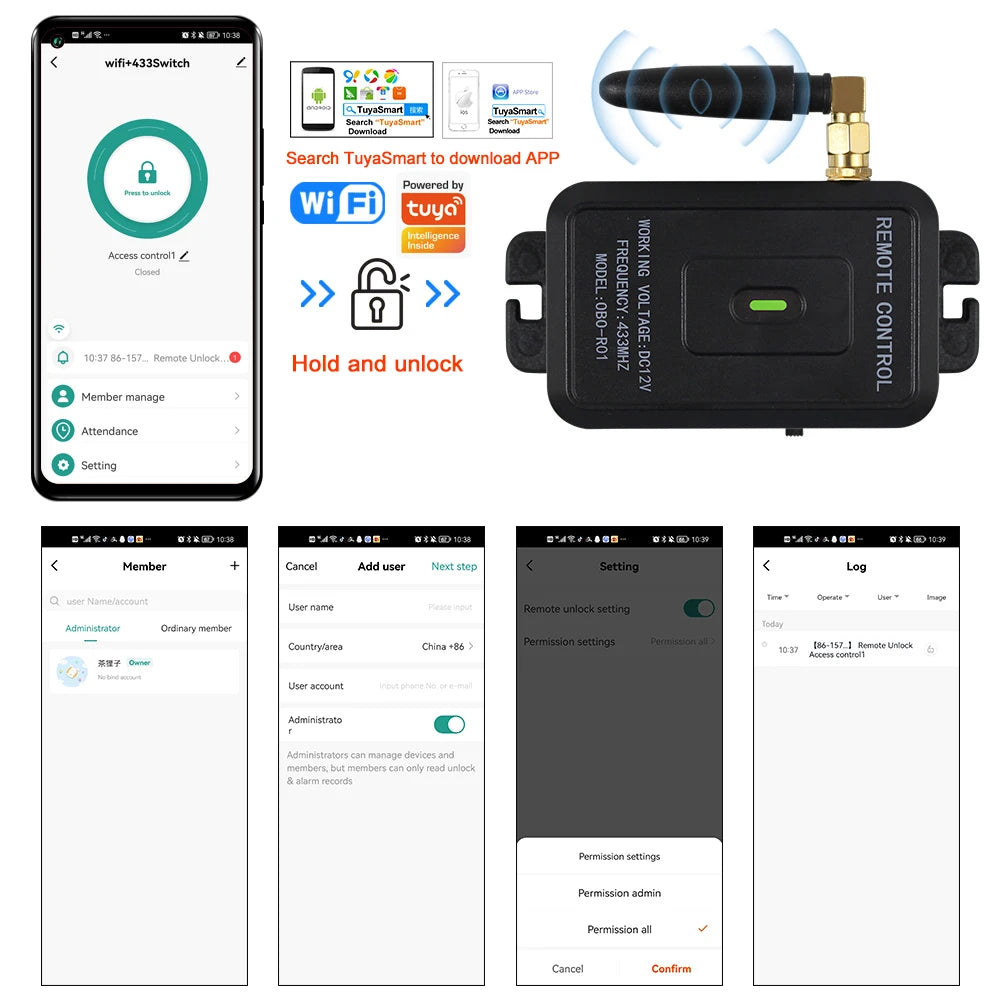 Support Tuya Remote Control Kits For Access Control App/Remote Key/Exit Button Unlock Keyless Wifi And 433Mhz Door Entry Design Vue