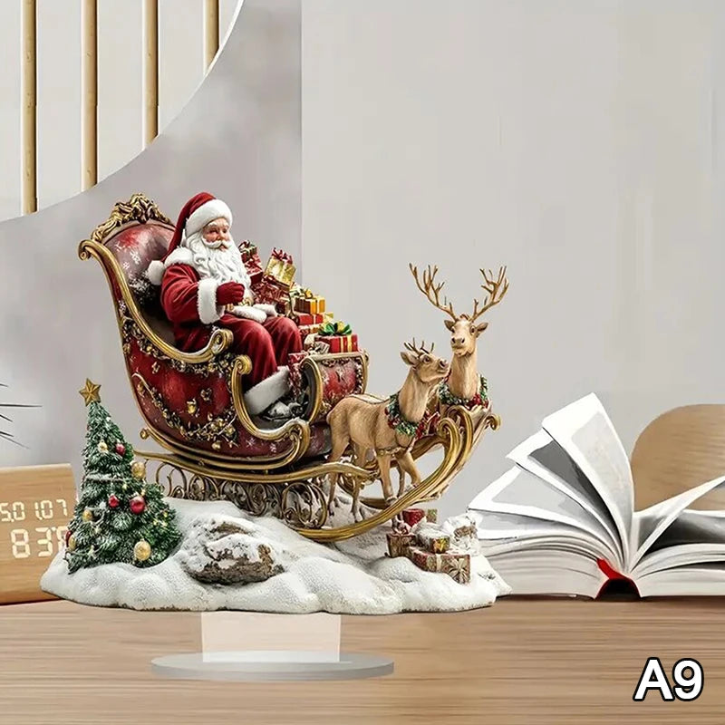 2D Flat Acrylic Christmas Desk Decor With Base Snowman House Rotating Carousel Design Indoor/Outdoor Home Office Decoration Vue A9
