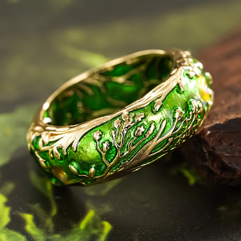 Huitan Green Enamel Ring – Vintage Geometric Women's Ring Fashion Ring Vue