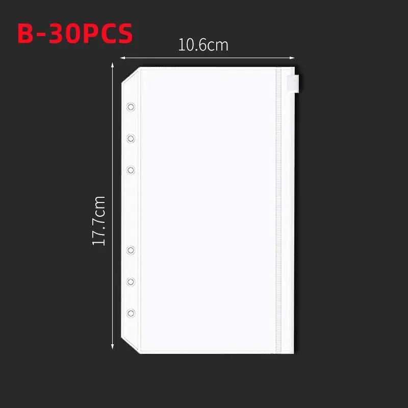 20/30/50Pcs Transparent Waterproof PVC Binder Inserts Binder Envelopes Photos Collection of Banknotes A6 Binder Pockets 6-Holes Vue B-30PCS