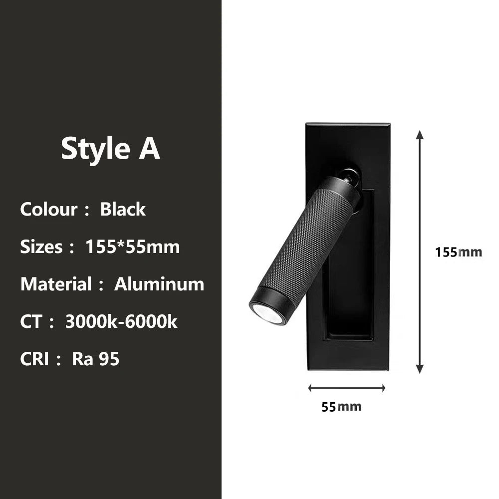 SANDIY Rotatable LED Bedside Wall Sconce | Nordic Gold Lamp LED Wall Sconce Vue 155x55 Black China Mainland Cool White(5500-7000K)