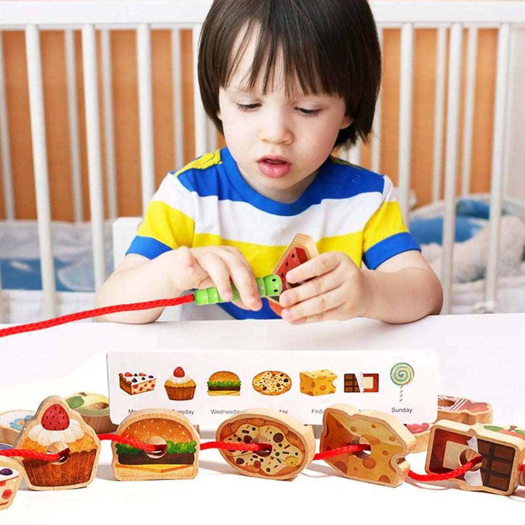 Wooden Lacing Toy for Toddlers, Montessori Threading Game with Beads, Fine Motor Skills Development Educational Sorting Activity Vue