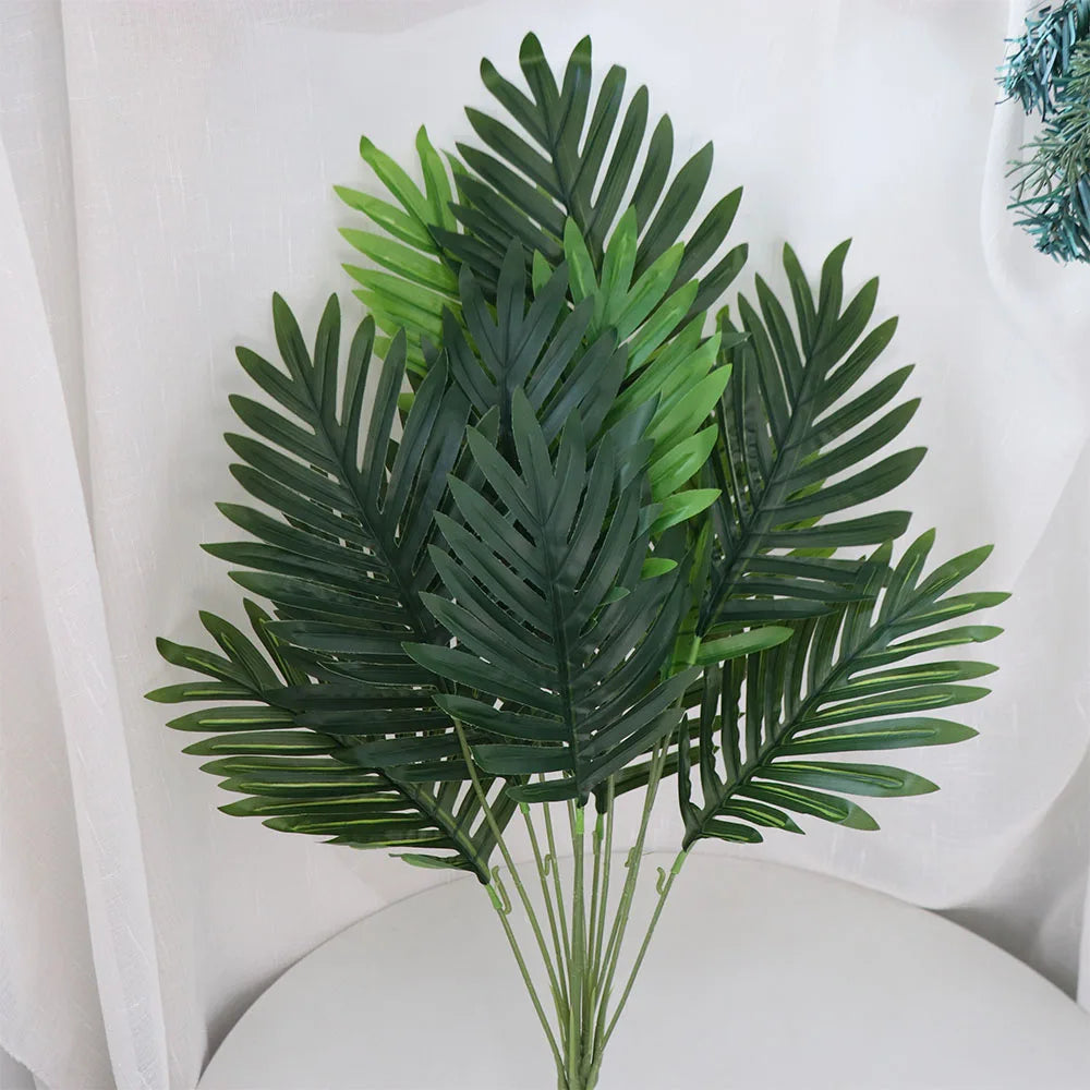 Large Artificial Palm Leaves Branches Green Plastic Artificial Palm Tree Tropical Plants 65-82cm Artificial Fern Wedding Vue