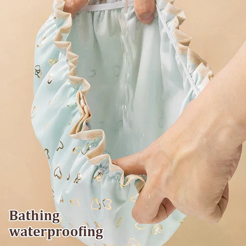 1pcs Waterproof Shower Cap Double Layer Elastic Shower Hair Cover Women Supplies For Kitchen Bathroom Shampoo Caps Bathing Hat Vue