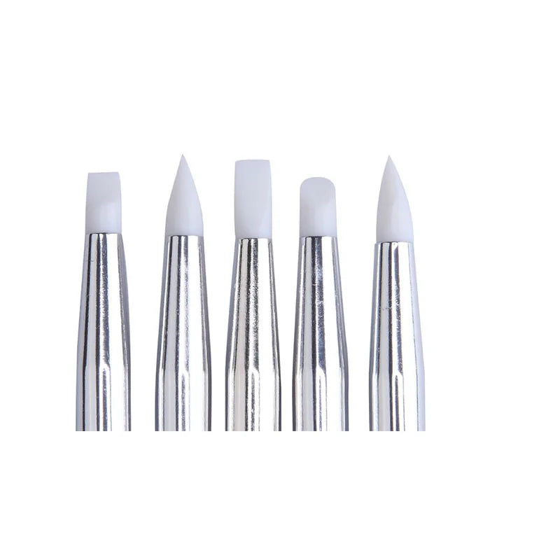 5Pcs 2 Way Nail Art Acrylic Silicone Point Flower Nail Pen Stainless Steel Dotting Tools Marbleizing Painting Pens Vue