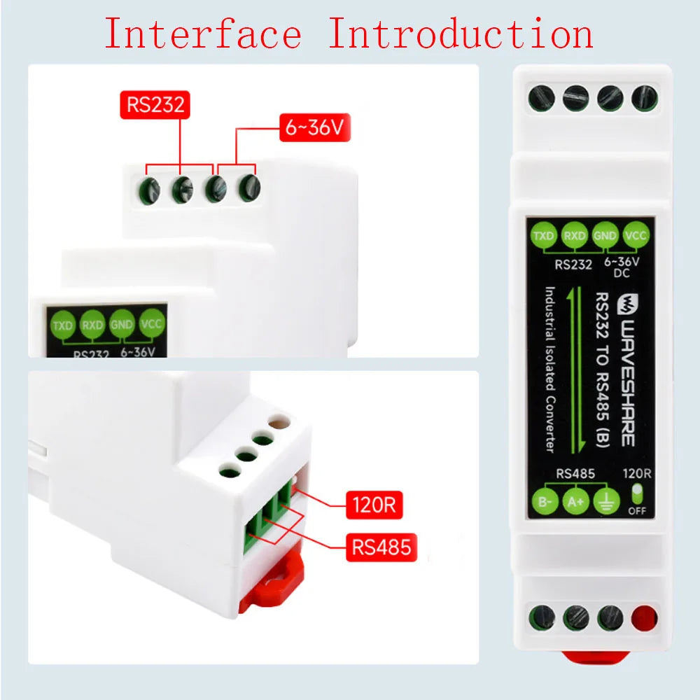 RS232 to RS485 Serial Communication Converter Module RS232 To RS485 Guide Rail Active Digital Isolation Industria Communication Vue