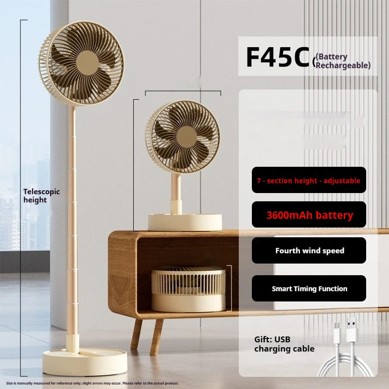 USB Foldable Portable Fan 4 Speeds Timing Battery Operated Mini Floor